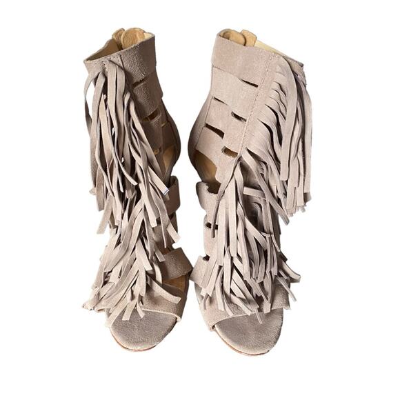 Schutz Marva Fringe Suede Tan Heels size 7.5 - Picture 3 of 8